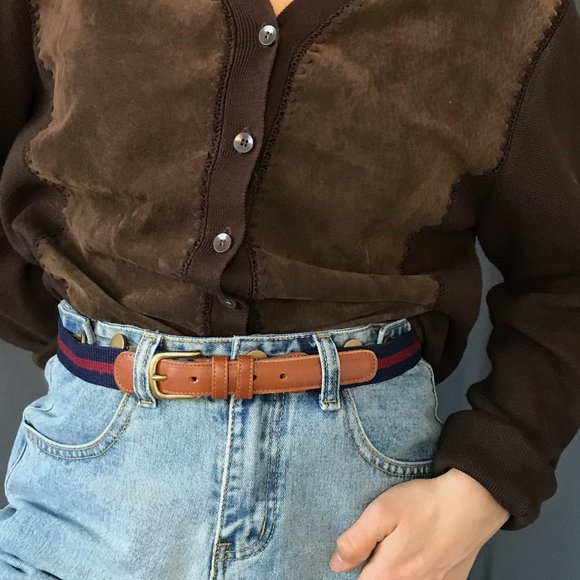 Vintage coach linen leather belt blue Medium large - Picture 6 of 7